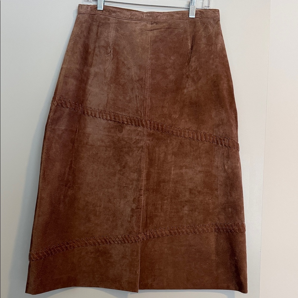 Elegant Brown Suede Midi Skirt